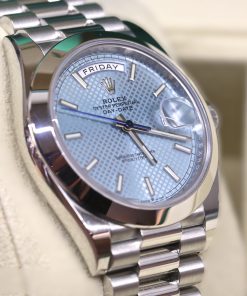 Alternative view of Rolex Oyster Perpetual Day-Date 40 in Platinum with Glacier blue dial, on a Platinum President Bracelet  Ref 228206, Ca.2021, Complete with Box, Book and Rolex Warranty Card.