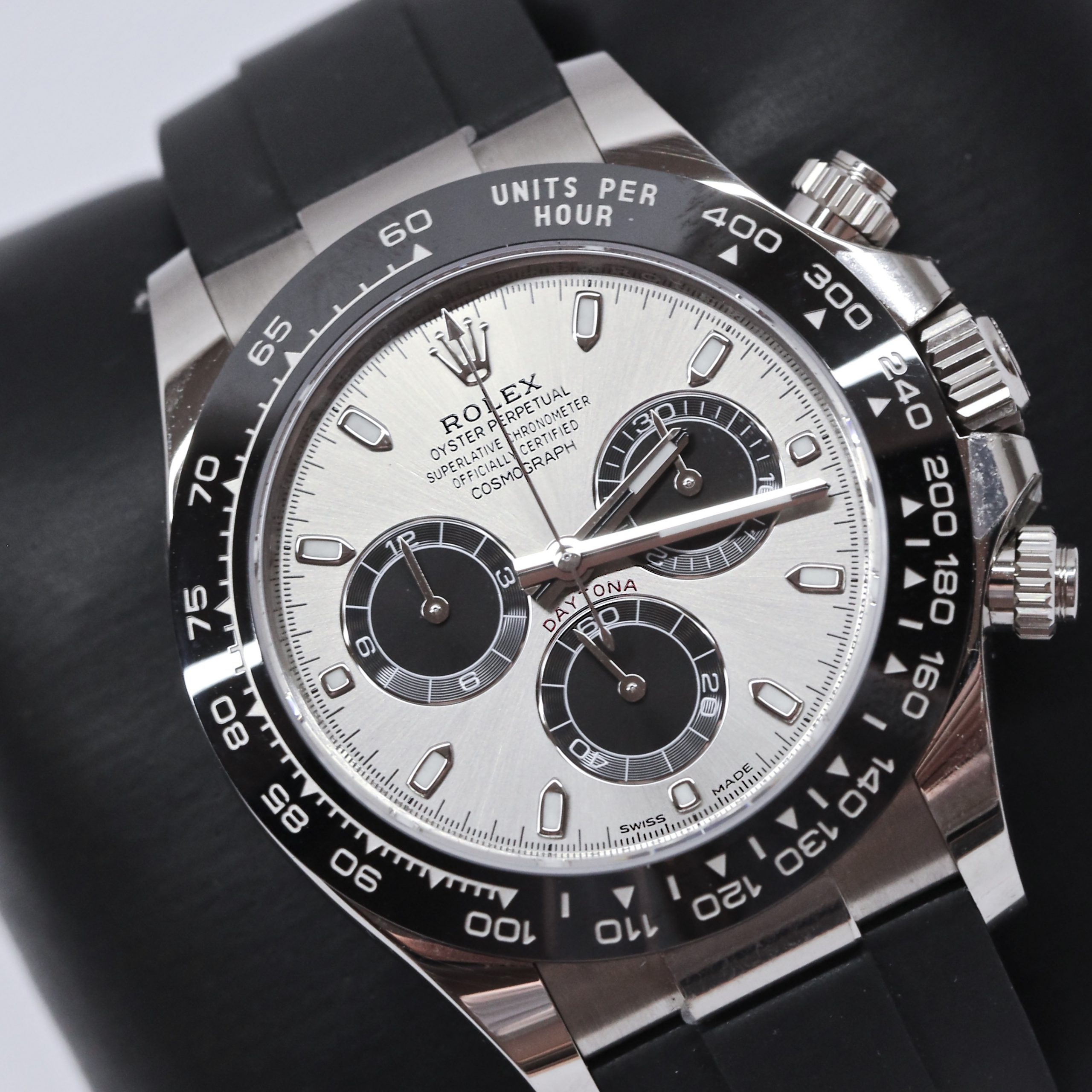 Rolex Oyster Perpetual Daytona Ref 116519LN white gold ceramic bezel Oysterflex.