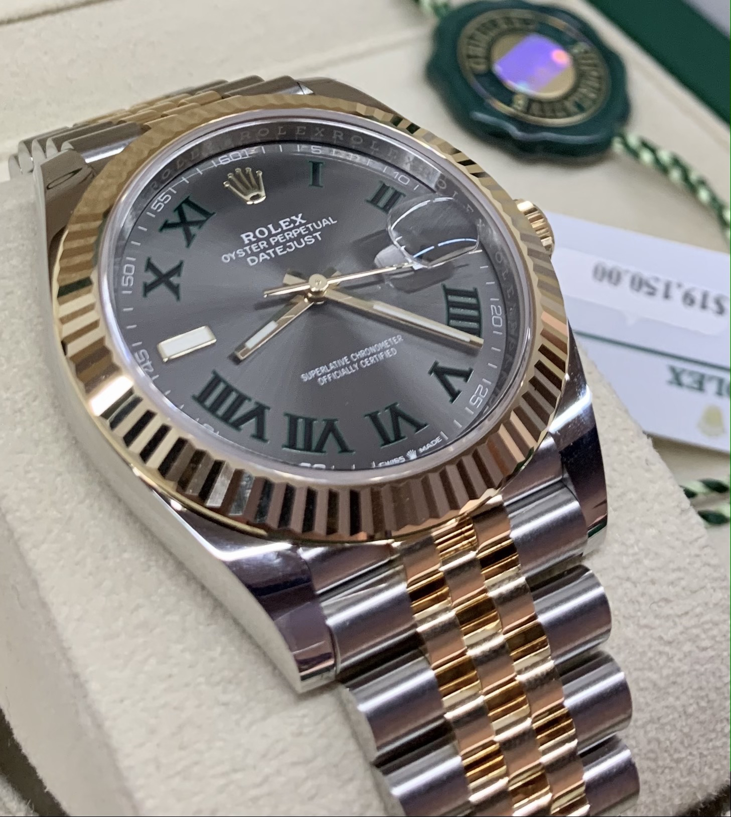Rolex Datejust 41 Steel & 18ct YG Wimbledon dial, Sept 2022, Ref 126333, box and papers.