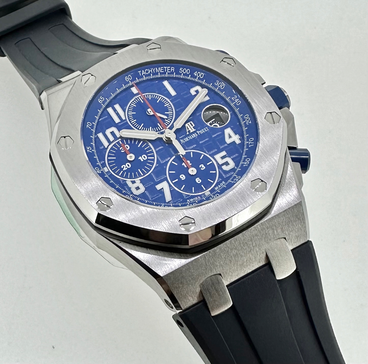 Audemars Piguet Royal Oak Offshore Chronograph, Stainless Steel "Indigo Blue" Dial, on Blue Rubber Strap, Reference: 26470ST.OO.A027CA.01, Circa 2018, Complete with Box & Papers