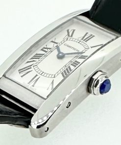 Alternative view of Cartier Tank Americane in stainless steel, Silver Roman Dial, on a Cartier Strap and buckle, Ref: WSTA0043 Ca. 2021