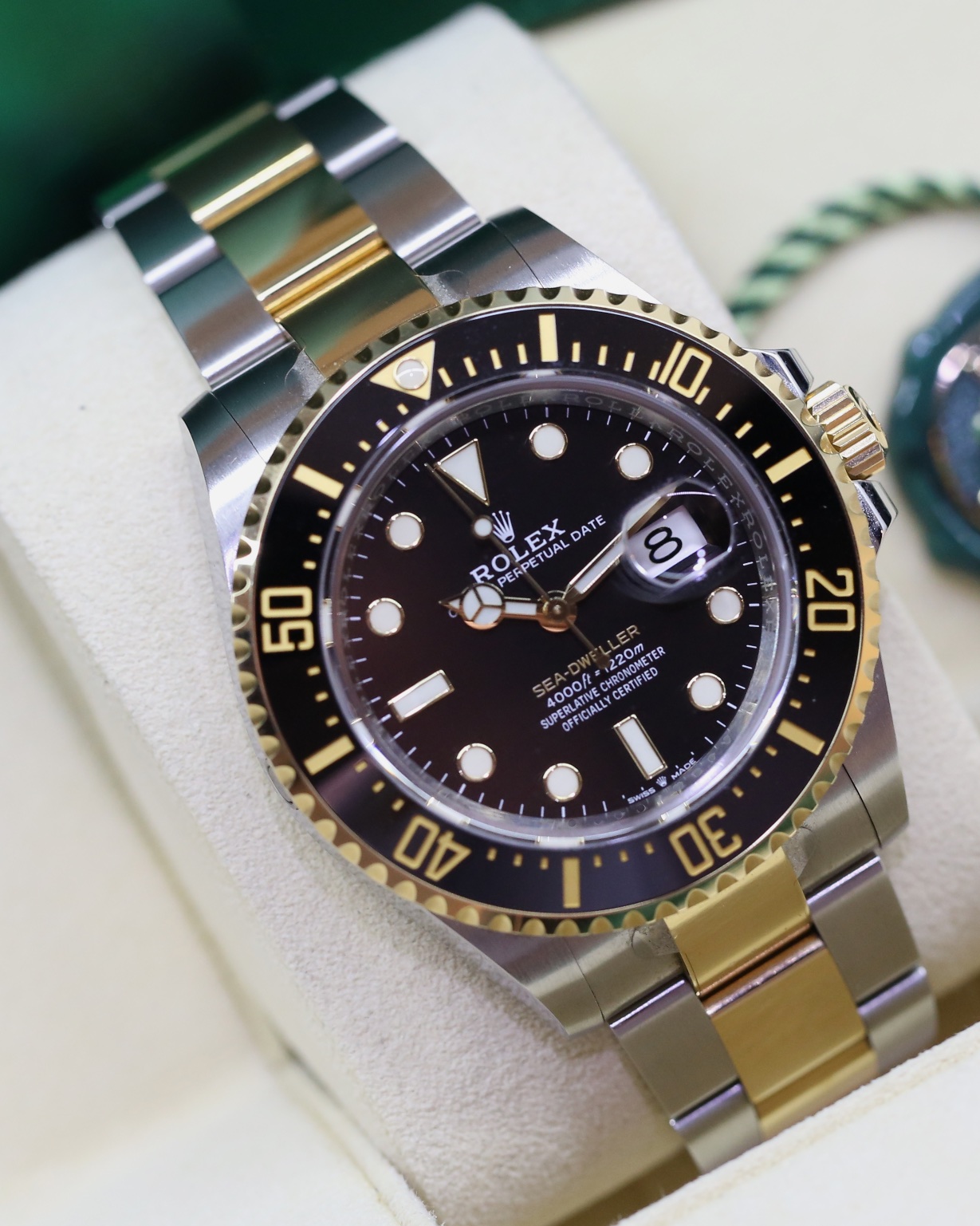 Rolex Sea Dweller 43, “Anniversary” in Rolex OysterSteel & 18ct Yellow Gold on a Rolex Oystersteel and 18ct Yellow gold bracelet, Black Index Dial, Black Ceramic Bezel, Ref: 126603, Complete with Box, Paper & Balance of Rolex Factory Warranty.