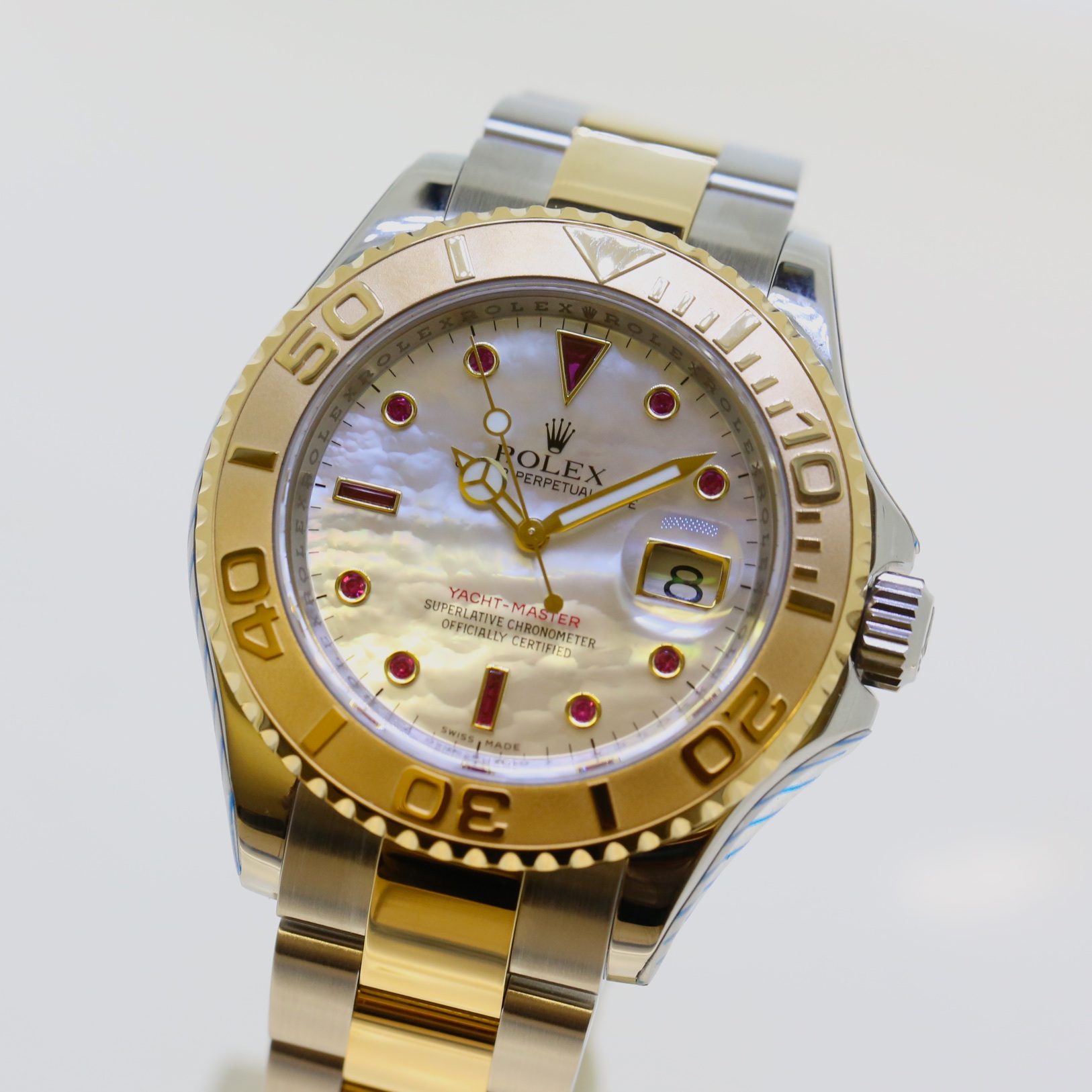 Rolex Yacht-Master 40, Ref 16233 18ct yellow gold and stainless steel, stunning Mother of Pearl Ruby index dial, Oyster bracelet Just serviced by Rolex Australia - Image 3