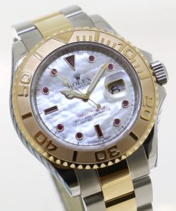 Rolex Yacht-Master 40, Ref 16233 18ct yellow gold and stainless steel, stunning Mother of Pearl Ruby index dial, Oyster bracelet Just serviced by Rolex Australia