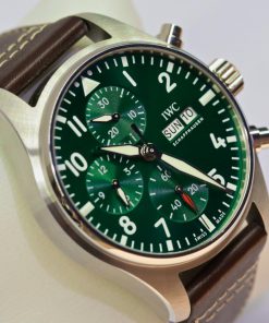 IWC International Watch Co of Schaffhausen Pilots chronograph with green dial, Ref IW388103 Ca 2022 full set."RRP $11,400"