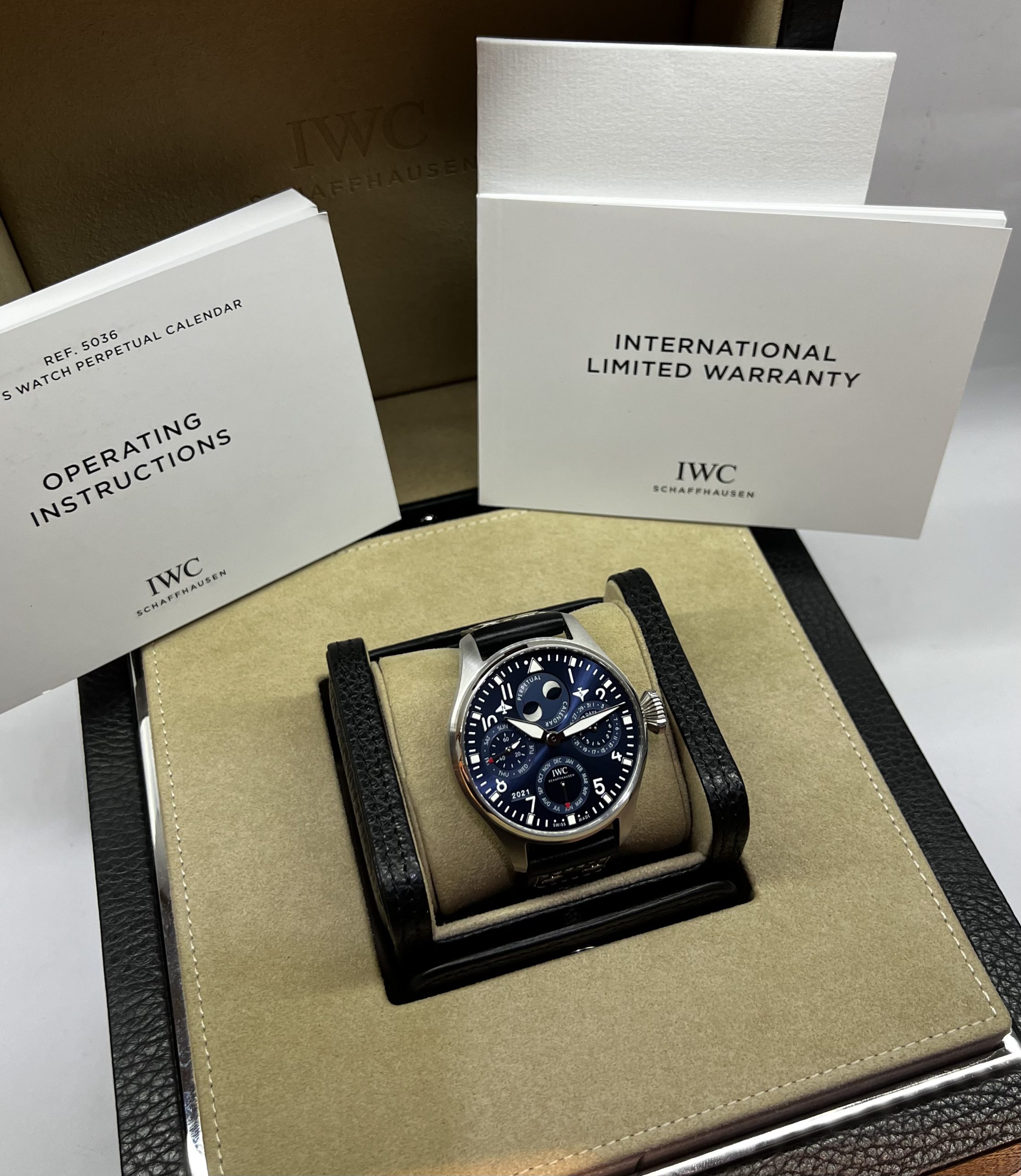 IWC Big Pilot Perpetual Calendar in stainless steel , Blue Arab dial, on IWC Strap with a stainless steel Deployant Clasp, Ref: IW503605, Circa: 2021, Complete with Box & Papers "RRP $46,700" - Image 4
