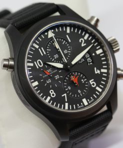 IWC Pilot Split Second Chronograph "Top Gun", Ceramic case, Black Arab dial & sub dials, on IWC textile strap with tang buckle, box & papers, Ref. IW379901