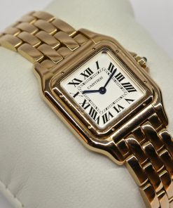 Alternative view of Panthère de Cartier watch, medium model, quartz movement in 18ct rose gold, silvered dial, blued-steel sword-shaped hands, 18ct rose gold bracelet, Ref: WGPN0007