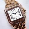 Panthère de Cartier watch, medium model, quartz movement in 18ct rose gold, silvered dial, blued-steel sword-shaped hands, 18ct rose gold bracelet, Ref: WGPN0007