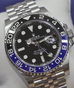 Alternative view of Rolex Oyster Perpetual GMT Master 2, Blue-Black Cerachrome Bezel. on Rolex stainless steel Jubilee bracelet, Ref 126710BLNR, full set.