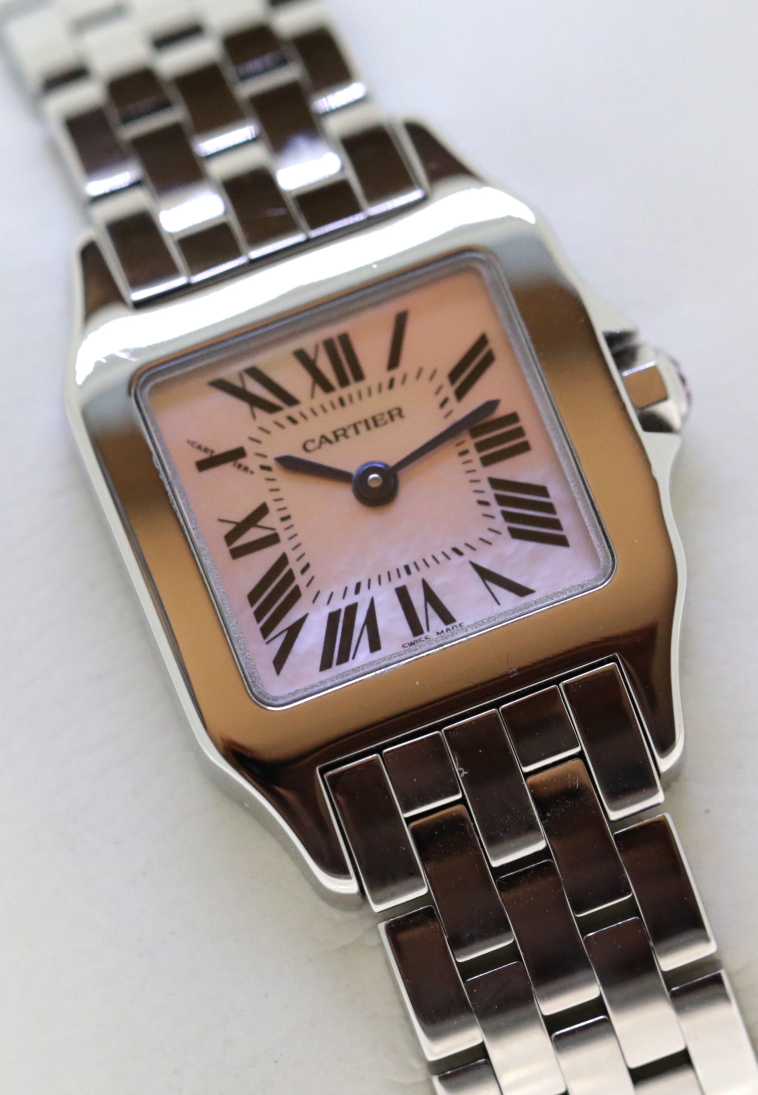 Cartier Santos Demoiselle, Stainless Steel, Mother of Pearl Roman Dial & Blue Sword-Shaped Hands, Stainless Steel Cartier Bracelet, Ref. W25075Z5, Ca. 2007, with Box & Book - Image 3