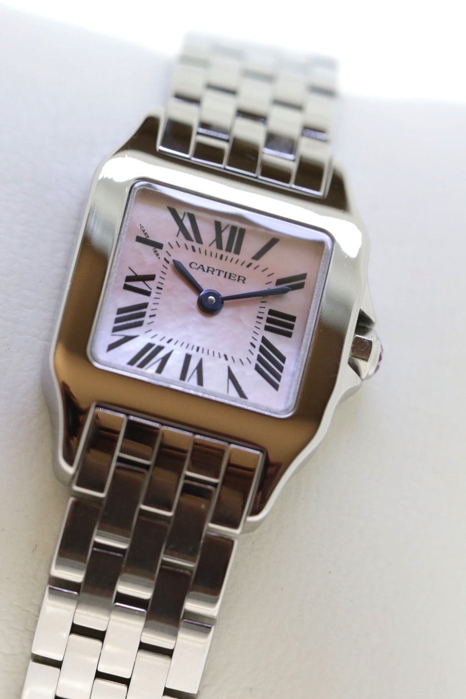 Cartier Santos Demoiselle, Stainless Steel, Mother of Pearl Roman Dial & Blue Sword-Shaped Hands, Stainless Steel Cartier Bracelet, Ref. W25075Z5, Ca. 2007, with Box & Book - Image 2