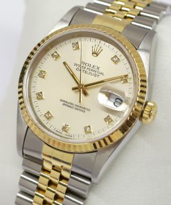 Alternative view of Rolex Oyster Perpetual Datejust 36mm ref 16233, Ca 1993, steel and 18ct yellow gold, factory diamond dial, serviced at Rolex service centre.