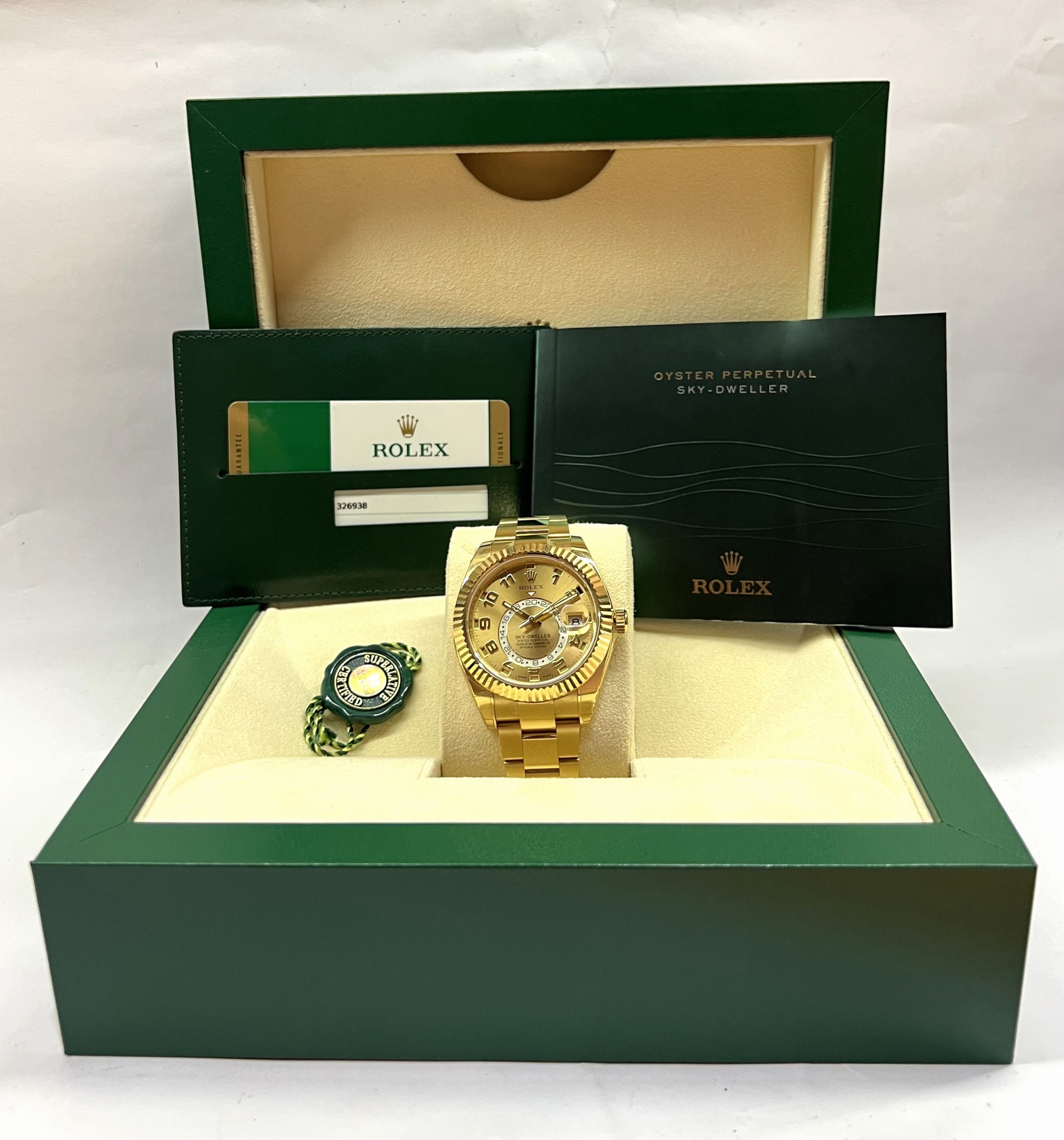 Rolex Oyster Perpetual Skydweller in 18ct Yellow Gold, Champagne Arab Dial, on 18ct Yellow Gold Rolex Oyster Bracelet, Ref. 326938, Circa: Aug 2015, Complete with Box, Books & Rolex Warranty Card - Image 5