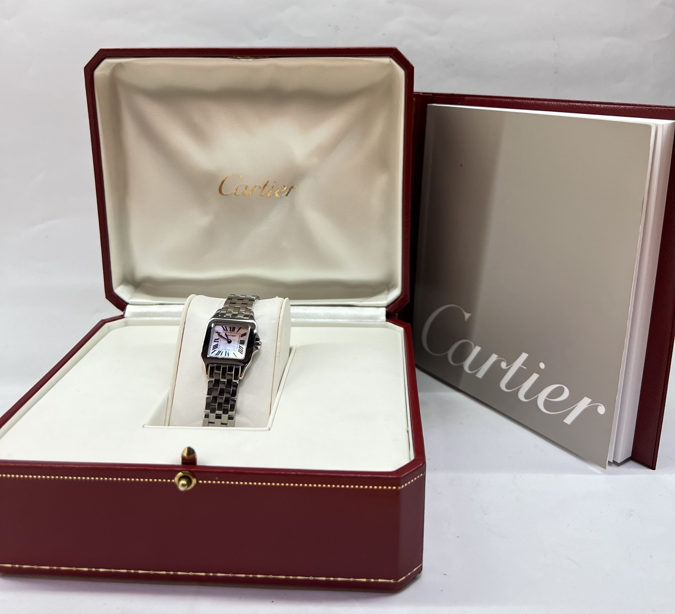 Cartier Santos Demoiselle, Stainless Steel, Mother of Pearl Roman Dial & Blue Sword-Shaped Hands, Stainless Steel Cartier Bracelet, Ref. W25075Z5, Ca. 2007, with Box & Book - Image 4