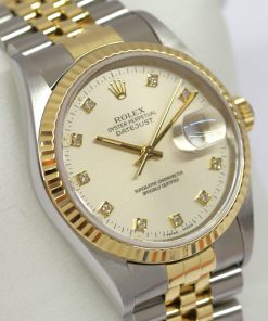 Rolex Oyster Perpetual Datejust 36mm ref 16233, Ca 1993, steel and 18ct yellow gold, factory diamond dial, serviced at Rolex service centre.
