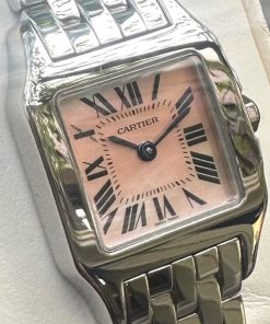 Cartier Santos Demoiselle, Stainless Steel, Mother of Pearl Roman Dial & Blue Sword-Shaped Hands, Stainless Steel Cartier Bracelet, Ref. W25075Z5, Ca. 2007, with Box & Book