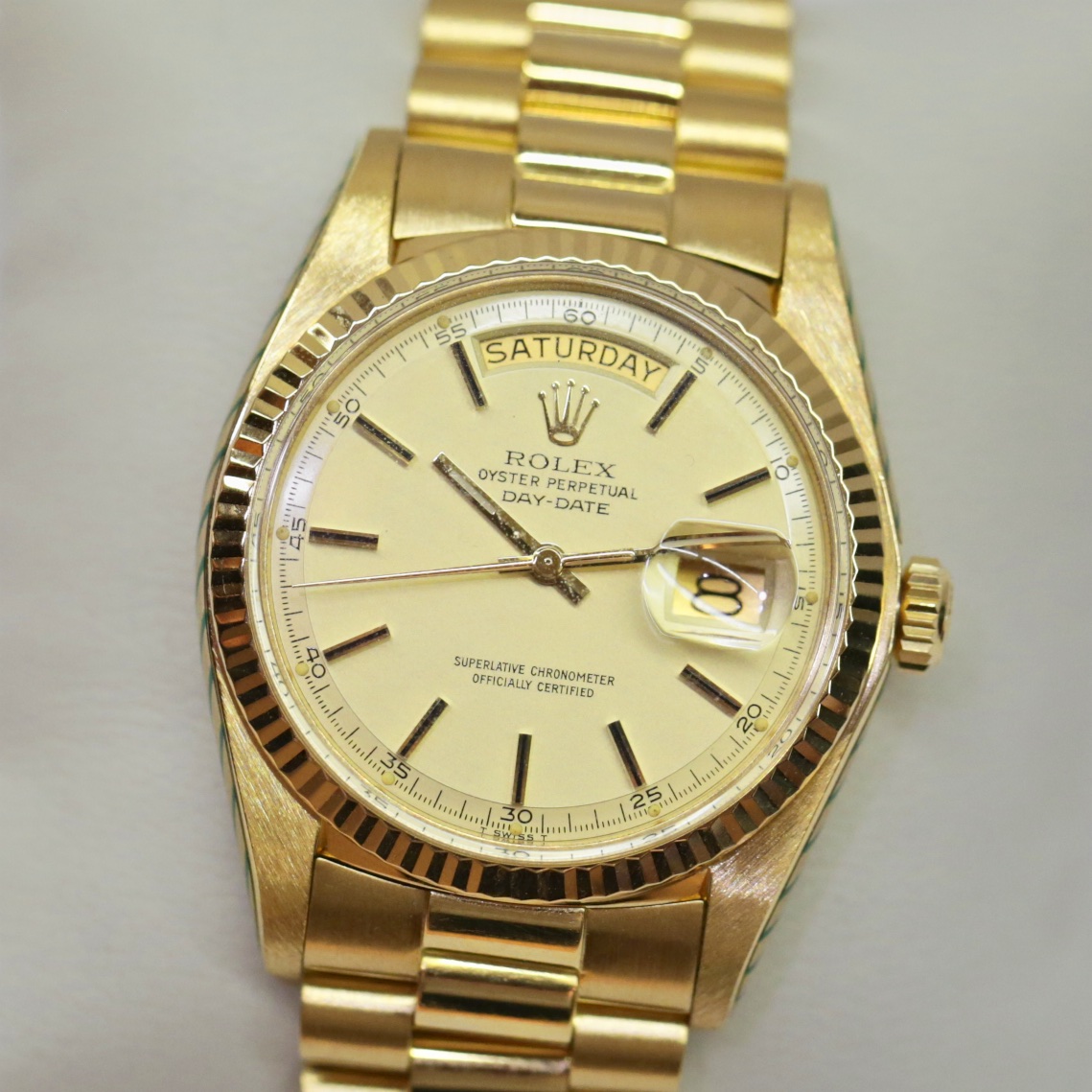 Rolex Oyster Perpetual Day Date 18ct Yellow Gold, Factory Matte Champagne index Dial, 18ct Yellow Gold President Bracelet,Ref: 1803, Circa: 1978, Just returned from Rolex Australia Service with 2 years Warranty. - Image 4