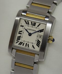 Alternative view of Cartier Tank Francaise Watch, in Stainless Steel & 18ct Yellow Gold, Quartz Movement, Silver-Grained Dial on Stainless Steel & 18ct Yellow Gold Cartier Bracelet, Ref. 2465, Circa: 2009 with Box
