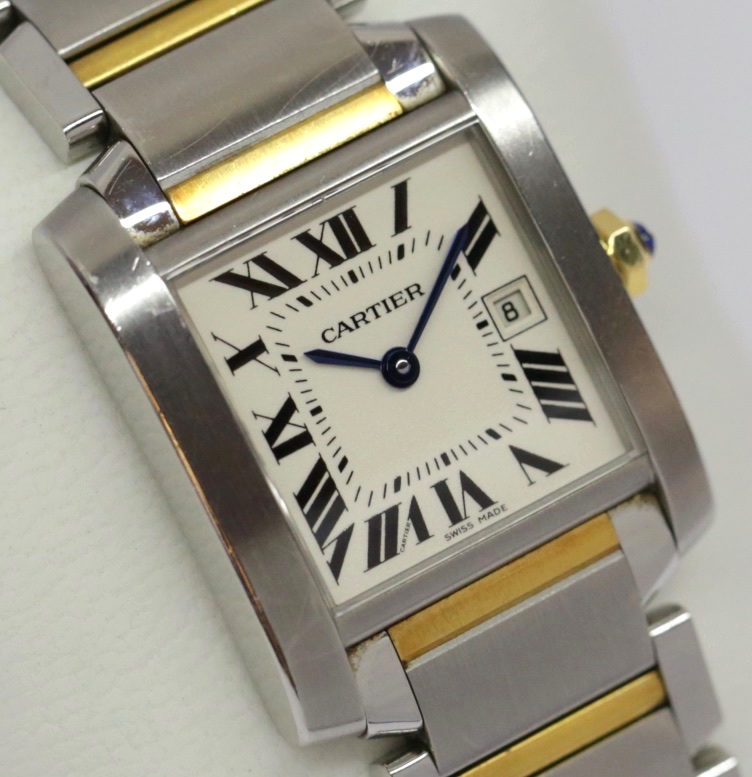 Cartier Tank Francaise Watch, in Stainless Steel & 18ct Yellow Gold, Quartz Movement, Silver-Grained Dial on Stainless Steel & 18ct Yellow Gold Cartier Bracelet, Ref. 2465, Circa: 2009 with Box