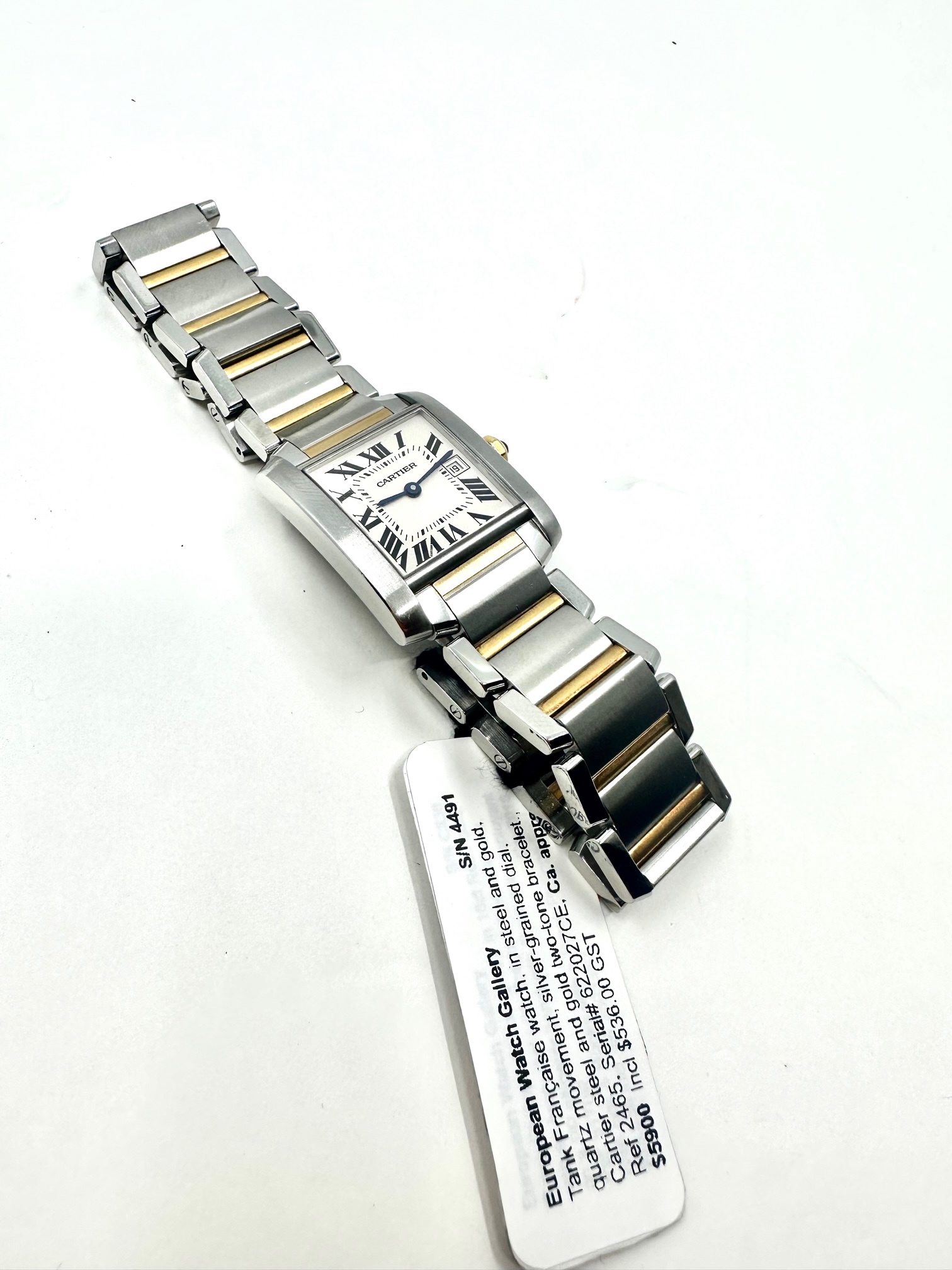 Cartier Tank Francaise Watch, in Stainless Steel & 18ct Yellow Gold, Quartz Movement, Silver-Grained Dial on Stainless Steel & 18ct Yellow Gold Cartier Bracelet, Ref. 2465, Circa: 2009 with Box - Image 5