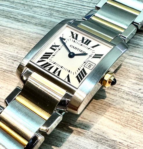 Cartier Tank Francaise Watch, in Stainless Steel & 18ct Yellow Gold, Quartz Movement, Silver-Grained Dial on Stainless Steel & 18ct Yellow Gold Cartier Bracelet, Ref. 2465, Circa: 2009 with Box - Image 4