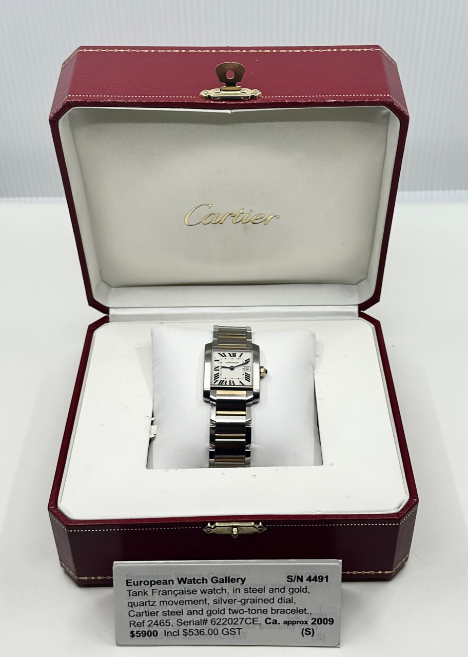 Cartier Tank Francaise Watch, in Stainless Steel & 18ct Yellow Gold, Quartz Movement, Silver-Grained Dial on Stainless Steel & 18ct Yellow Gold Cartier Bracelet, Ref. 2465, Circa: 2009 with Box - Image 7