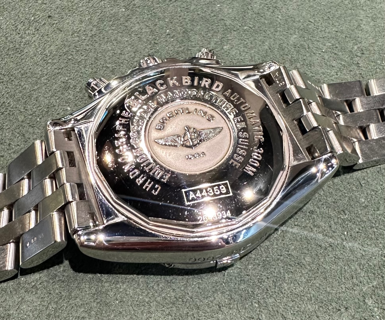 Breitling Black Bird Big Date Chronometer Chronograph REF A44359, with box and papers, Ca 2012. 1 only at $3,960!! - Image 4