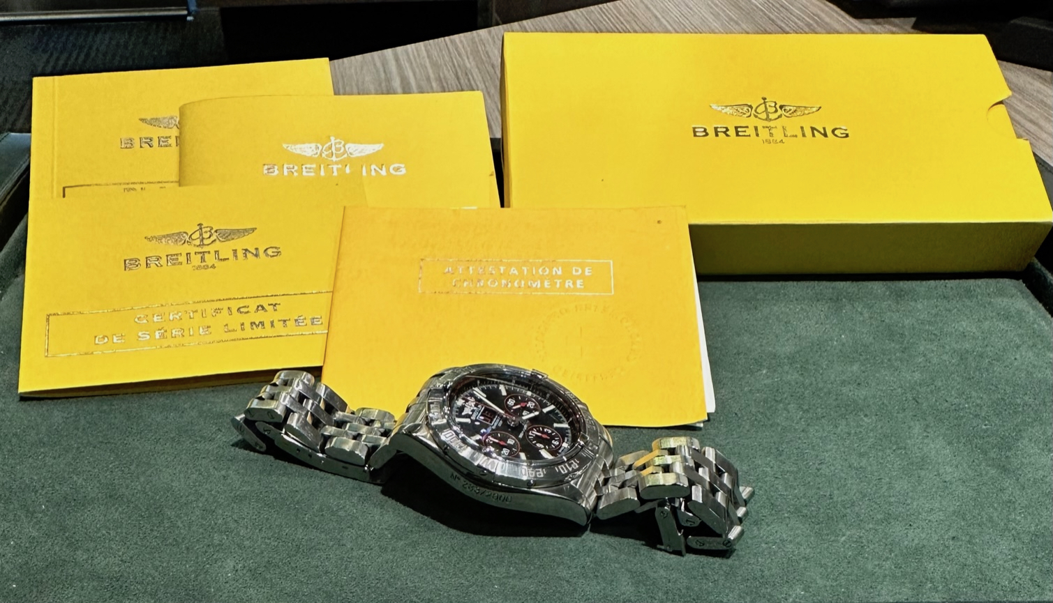 Breitling Black Bird Big Date Chronometer Chronograph REF A44359, with box and papers, Ca 2012. 1 only at $3,960!! - Image 6