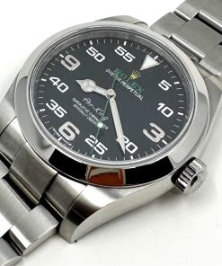 Alternative view of Rolex Airking in stainless steel, Black Arab 3,6, 9 - 60 minute dial, on a Rolex Oystersteel bracelet with original box.