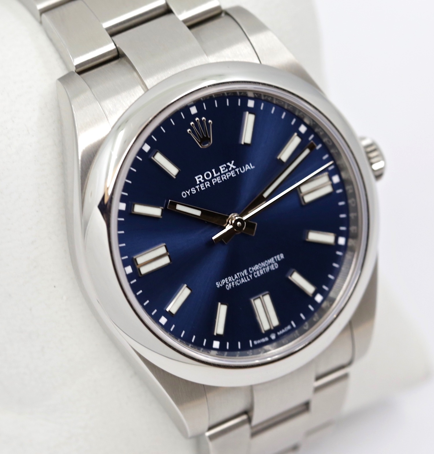 Rolex Oyster Perpetual 41, in Rolex OysterSteel, Blue index Dial, on Rolex OysterSteel Bracelet, Reference 124300, Circa: 2022, Complete with Box, book and Rolex Warranty card