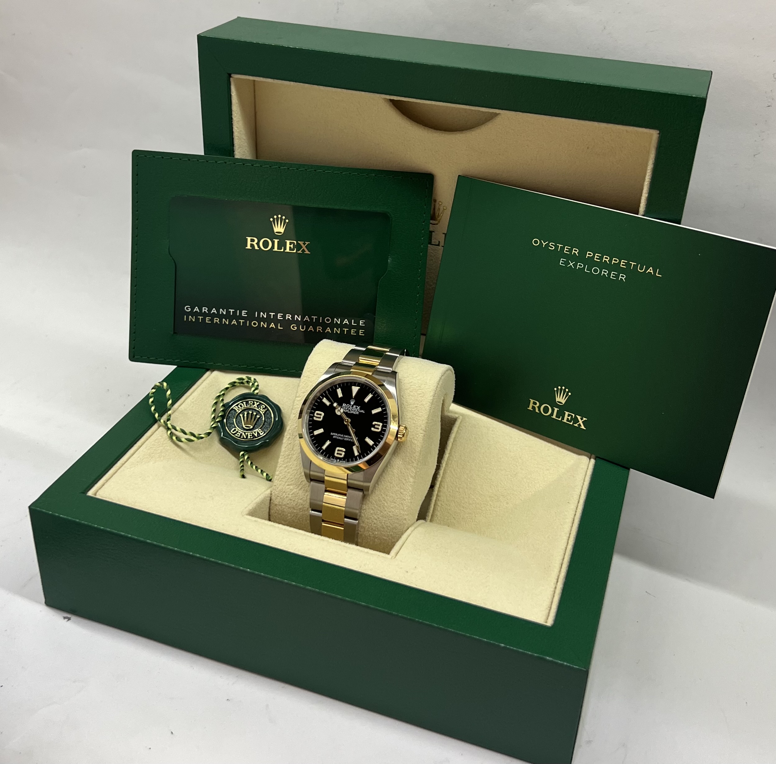 Rolex Oyster Perpetual Explorer 1, steel and 18ct yellow gold, Ref 124273, Ca 2022 full set.$15,400 - Image 2