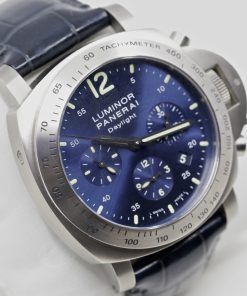 Panerai Luminor Daylight Chronograph in Titanium, Blue Index Dial, on Navy Blue Panerai Alligator Strap with Titanium Panerai Deployant Buckle, Ref. PAM00326, Circa:2009, Complete with Box & Papers