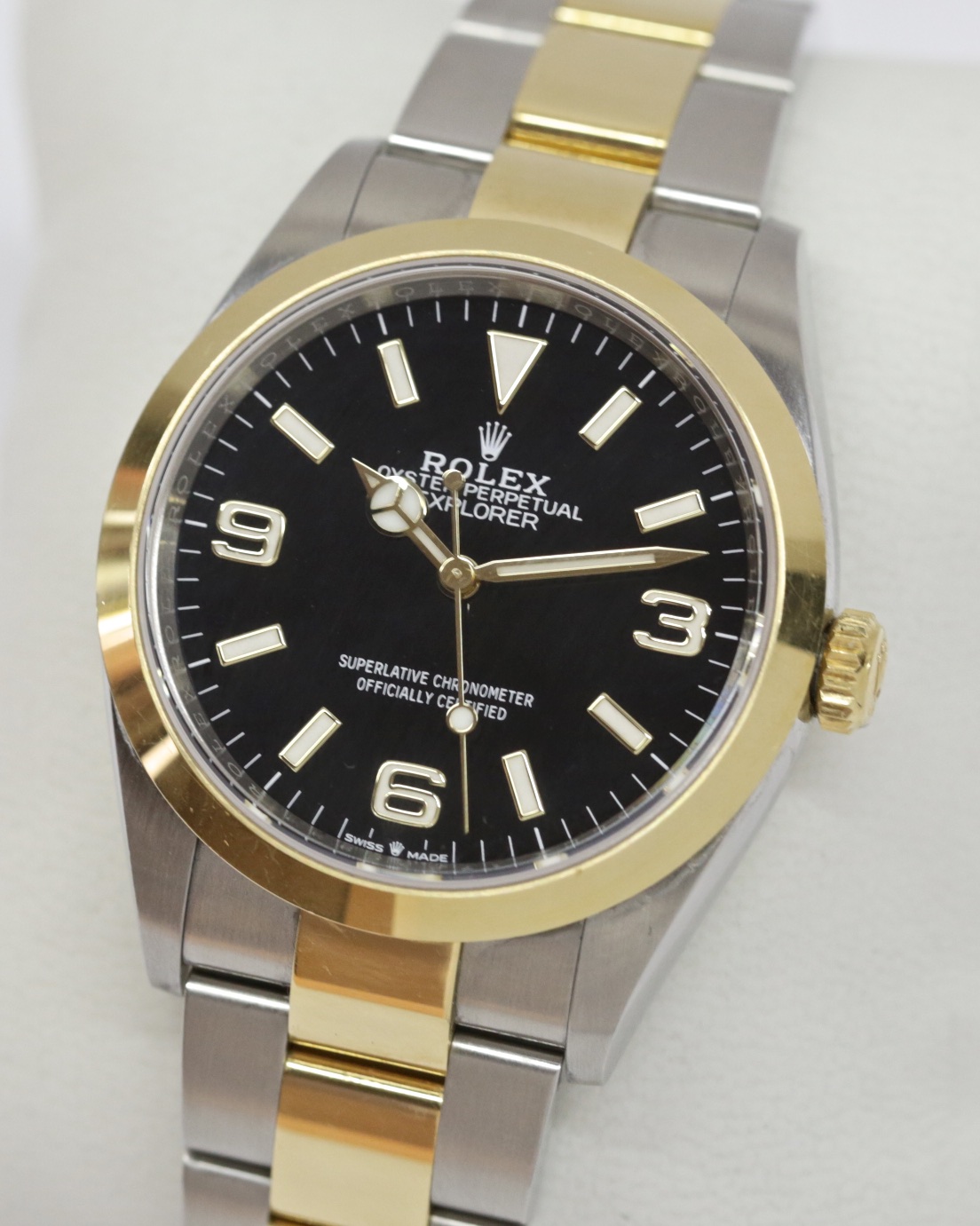 Rolex Oyster Perpetual Explorer 1, steel and 18ct yellow gold, Ref 124273, Ca 2022 full set.$15,400 - Image 5