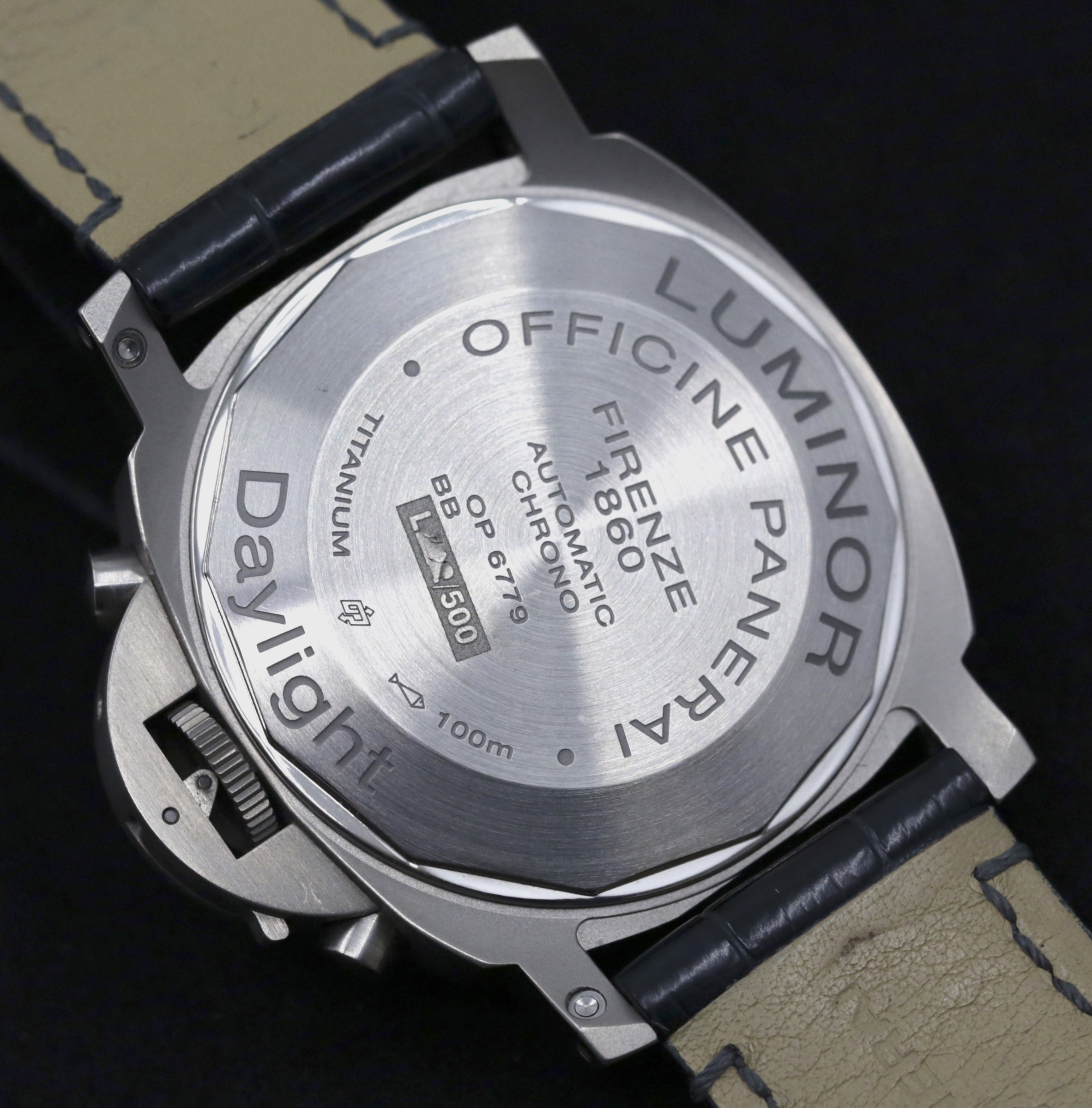 Panerai Luminor Daylight Chronograph in Titanium, Blue Index Dial, on Navy Blue Panerai Alligator Strap with Titanium Panerai Deployant Buckle, Ref. PAM00326, Circa:2009, Complete with Box & Papers - Image 3