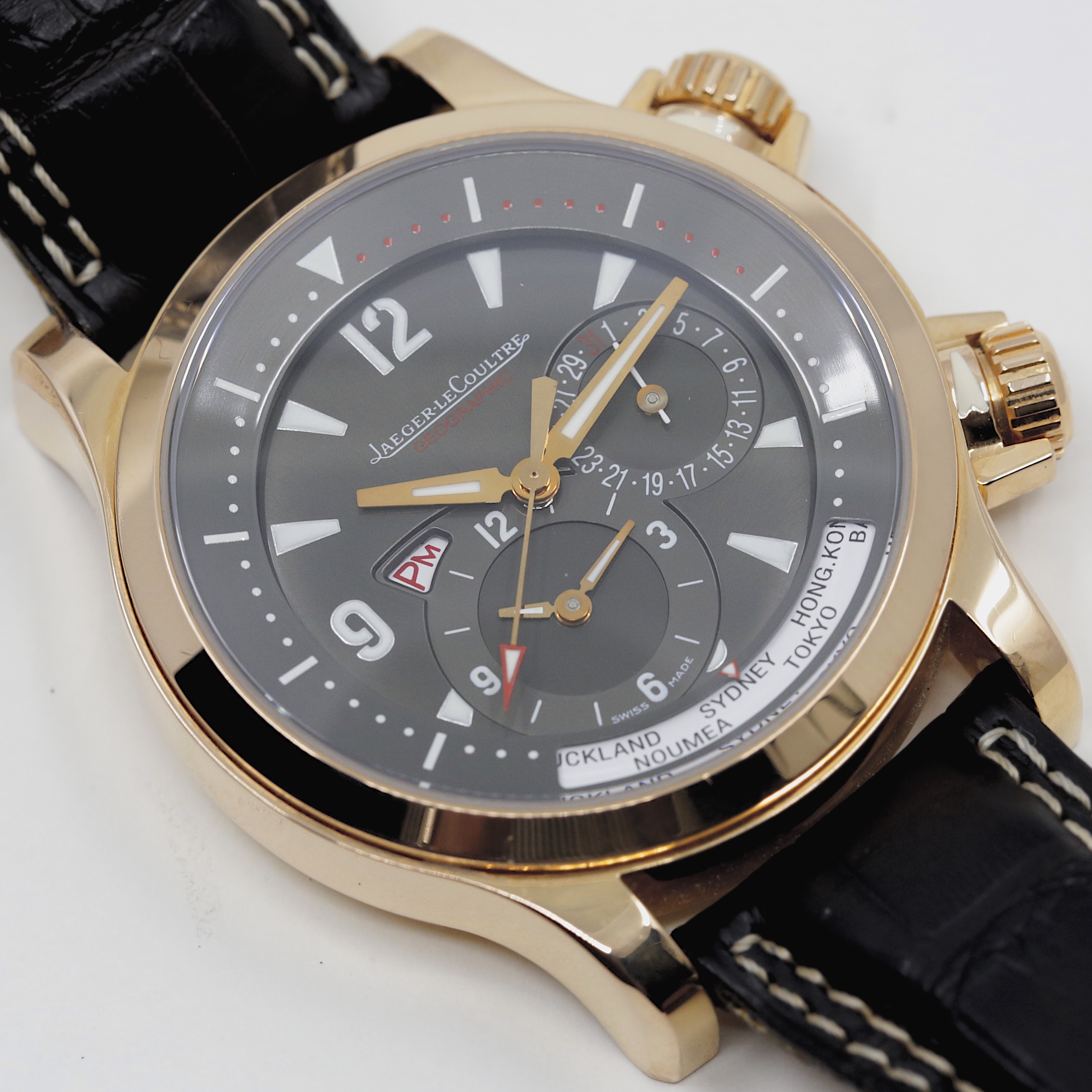 Jaeger-LeCoultre Master Compressor Geographic, in 18ct Rose Gold, Black index dial, on Brown JLC Alligator Strap with 18ct Rose Gold JLC Deployant, Ref. 146.2.83, Circa. 2005, Complete with Box & Papers