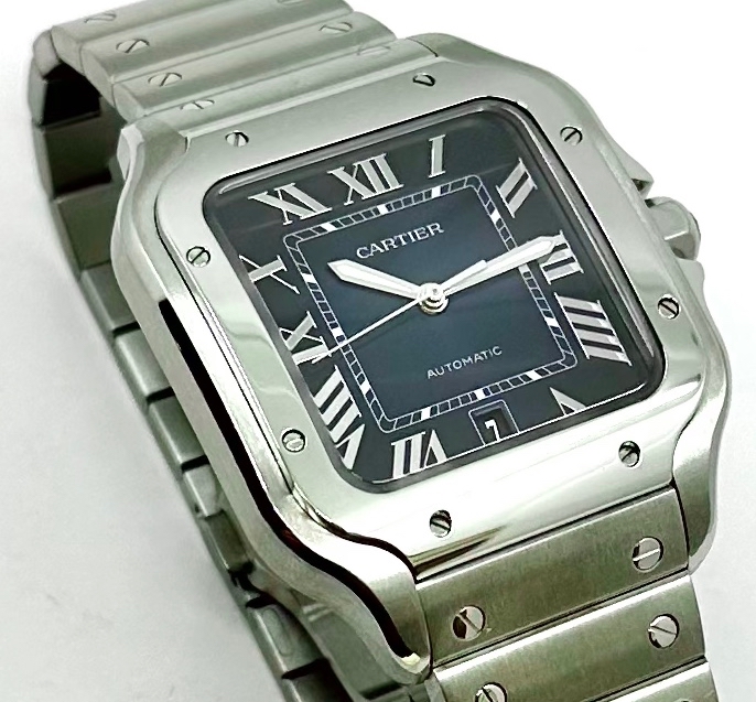 Cartier Santos Large Size gents Ref WSSA0030 Dark Blue dial automatic stainless steel, sold new 15/05/2022 full set B&P.
