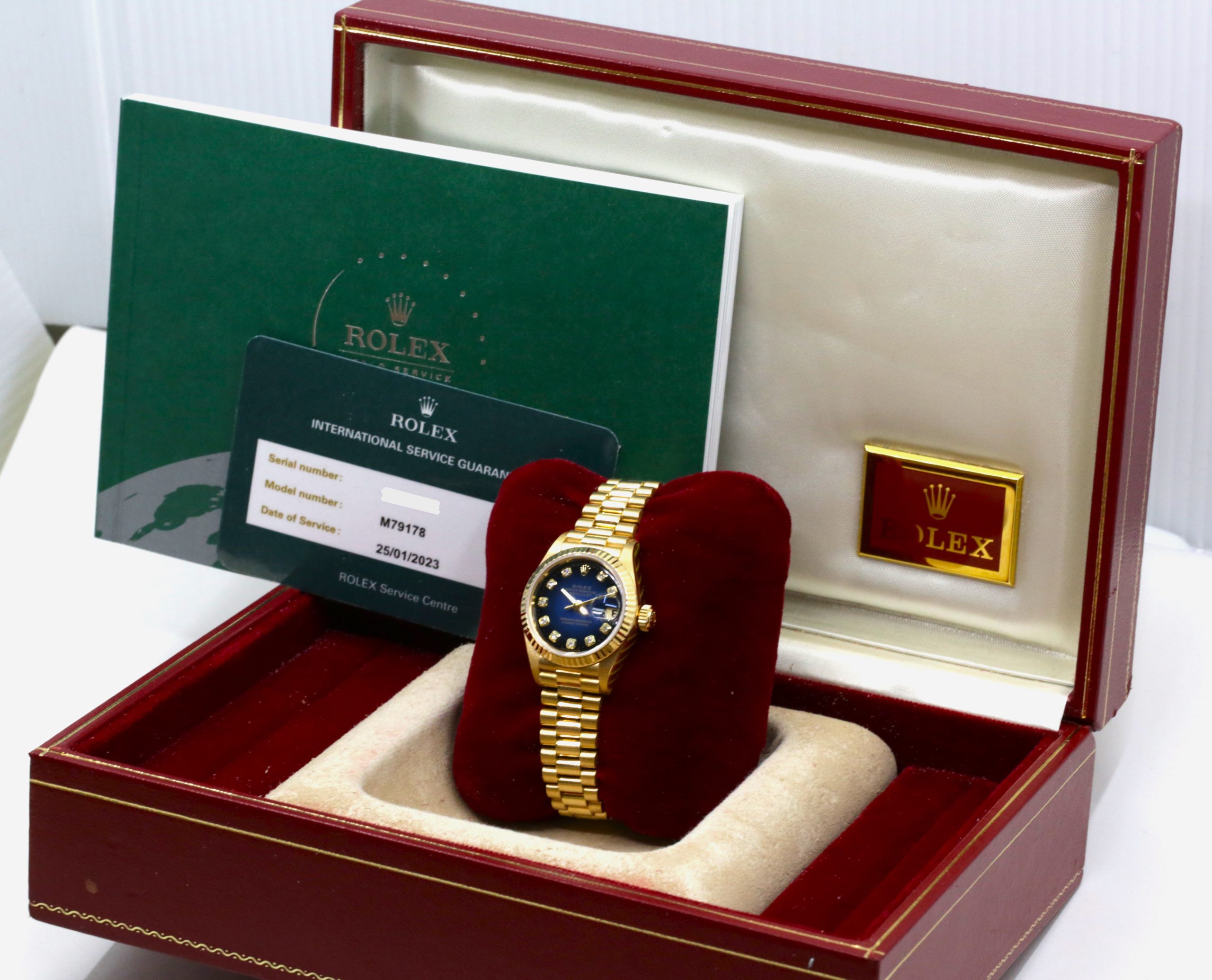 Rolex Lady-Datejust 26 in 18ct Yellow Gold, with Graduated Blue Diamond Dial, on 18ct Yellow Gold Rolex President Bracelet, Ref. 79178, Circa: 1999, with Box & Recently Serviced by Rolex Australia - Image 5