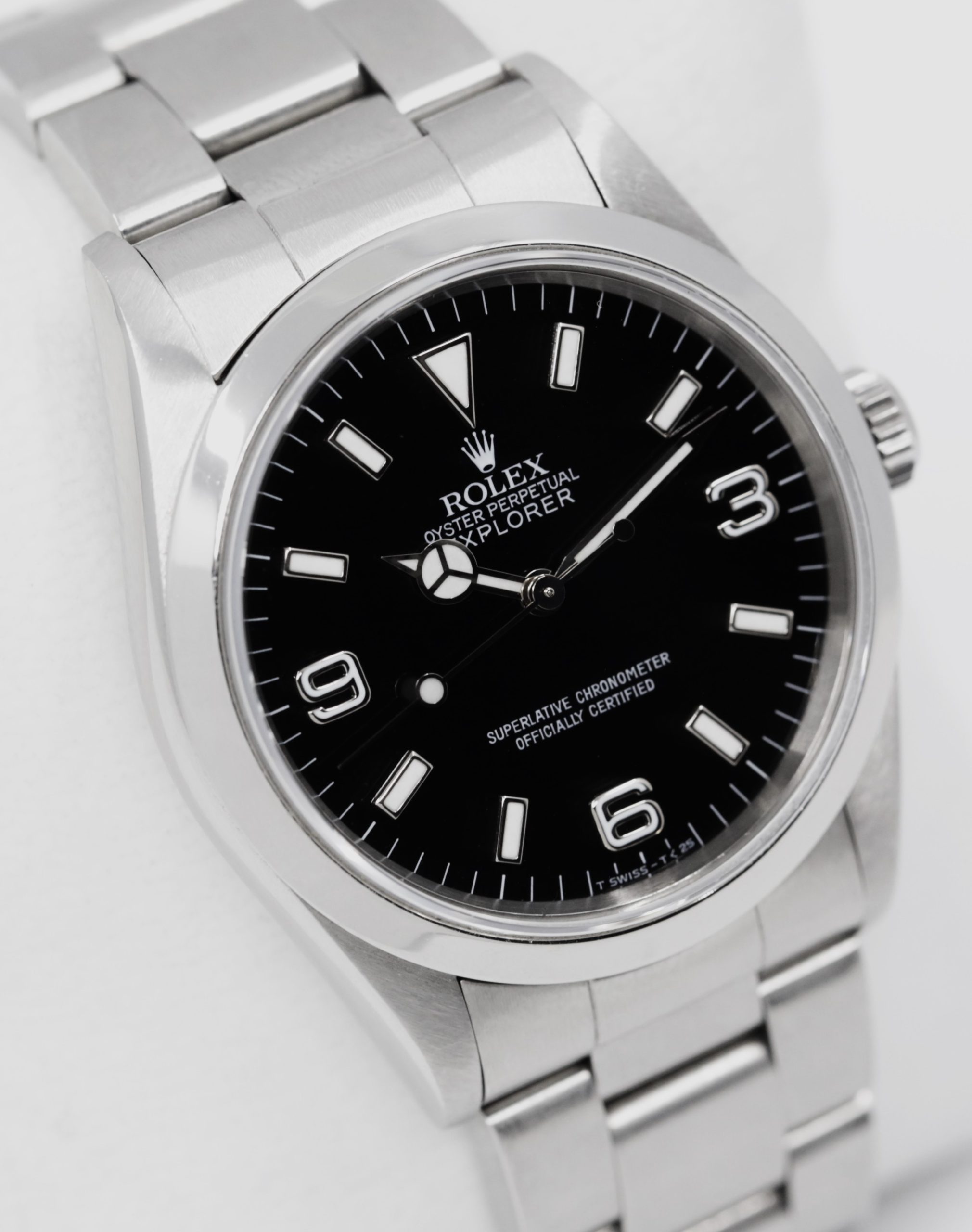 Rolex Explorer 1, in Stainless Steel, Black 3,6,9 "T Swiss - T<25" Tritium Dial on Rolex Stainless Steel Oyster Bracelet, Ref. 14270, Circa 1997