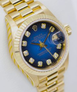 Rolex Lady-Datejust 26 in 18ct Yellow Gold, with Graduated Blue Diamond Dial, on 18ct Yellow Gold Rolex President Bracelet, Ref. 79178, Circa: 1999, with Box & Recently Serviced by Rolex Australia