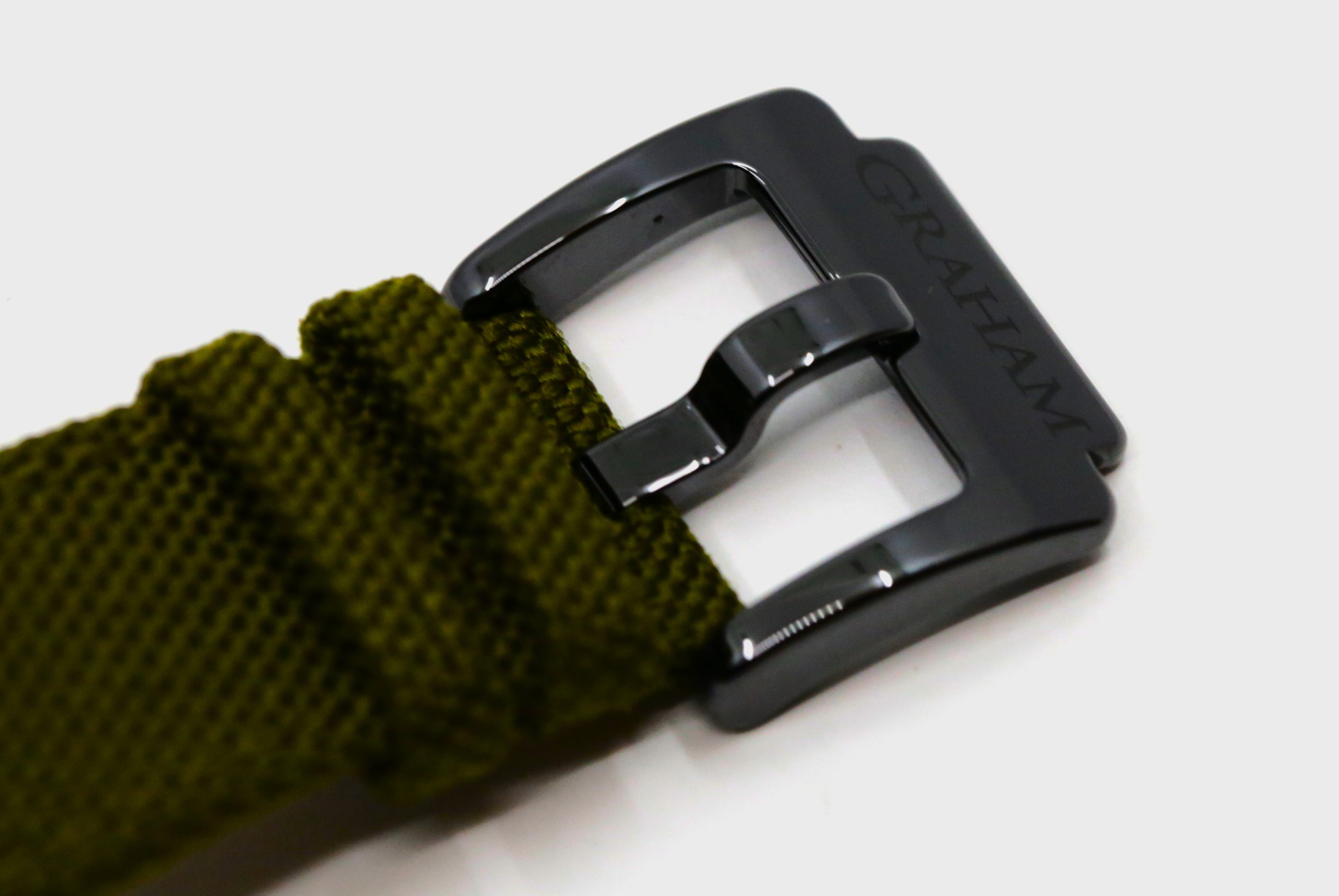 Graham Chronofigher Oversize, Black DLC Coated Stainless Steel, with Black Dial with Green Arab Numerals, on Green Graham Textile Strap with Graham Tang Buckle, Ref. 2CCAU, Complete with Box & Book - Image 4