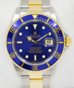Alternative view of Rolex Submariner Date, stainless steel & 18ct yellow gold, Blue index dial and Blue Bezel on a matching Rolex Oyster Bracelet