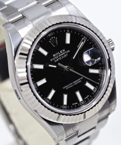 Rolex Oyster Perpetual Datejust II in Stainless Steel, Black Index Dial, 18ct White Gold Fluted Bezel on Rolex Stainless Steel Oyster Bracelet, Ref. 116334, Circa: 2016, Complete with Box & Papers