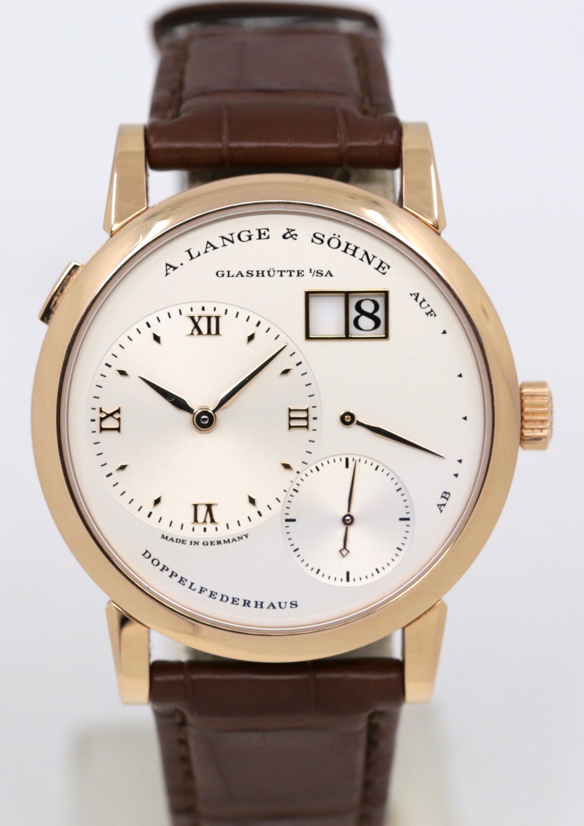 A. Lange & Sohne Lange 1 in 18ct Rose Gold, Argente Silver Roman Dial, on A. Lange & Sohne Alligator Strap with 18ct Rose Gold Lange Tang Buckle, Ref. 191.032, with Box & Papers - Image 3
