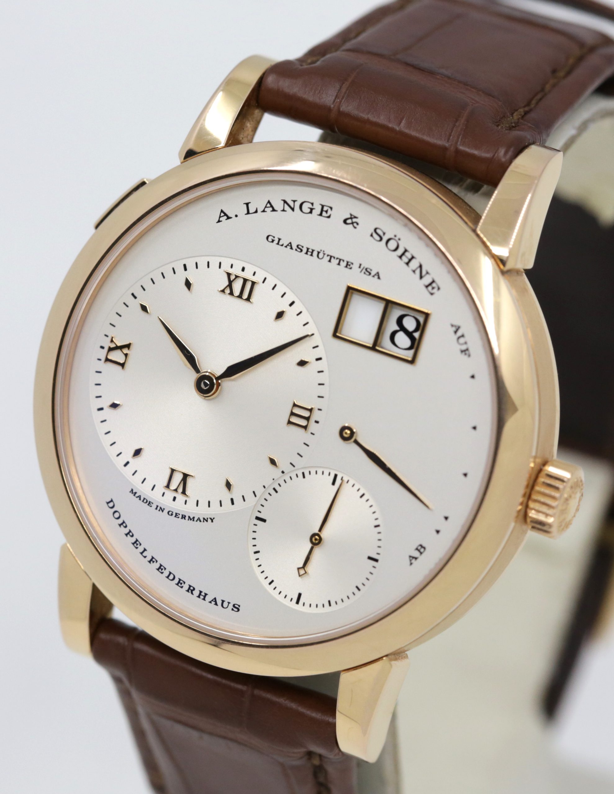 A. Lange & Sohne Lange 1 in 18ct Rose Gold, Argente Silver Roman Dial, on A. Lange & Sohne Alligator Strap with 18ct Rose Gold Lange Tang Buckle, Ref. 191.032, with Box & Papers - Image 6