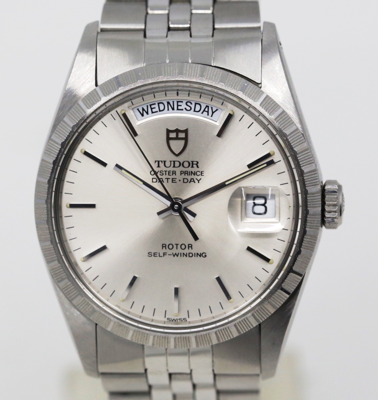 Tudor Oyster Prince Date-Day, in Stainless Steel, Silver Index Dial on Stainless Steel Tudor Jubilee Style Bracelet, Ref. 94510, Circa: 1989, with Box & Book - Image 3