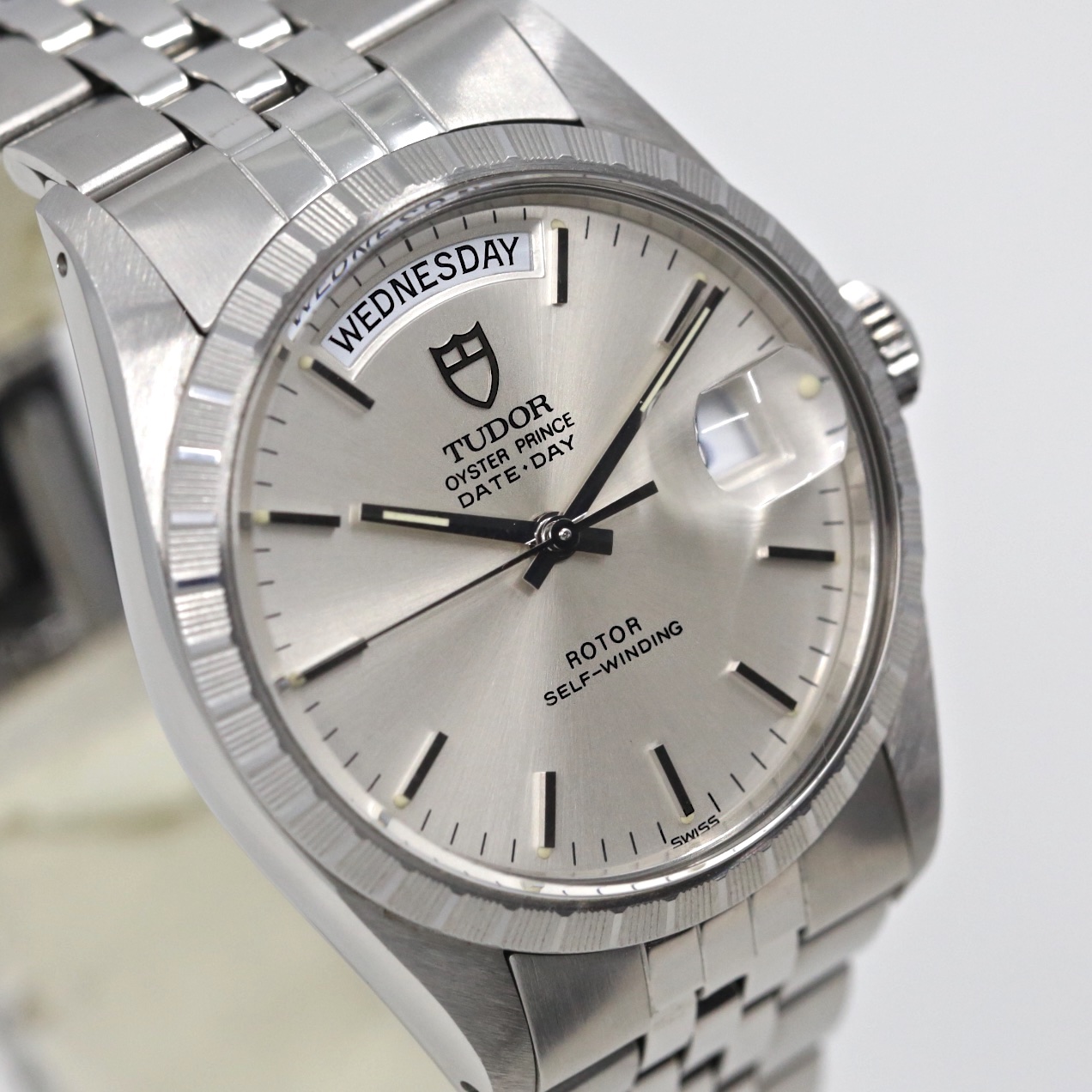 Tudor Oyster Prince Date-Day, in Stainless Steel, Silver Index Dial on Stainless Steel Tudor Jubilee Style Bracelet, Ref. 94510, Circa: 1989, with Box & Book - Image 4