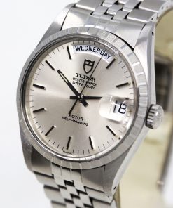Alternative view of Tudor Oyster Prince Date-Day, in Stainless Steel, Silver Index Dial on Stainless Steel Tudor Jubilee Style Bracelet, Ref. 94510, Circa: 1989, with Box & Book