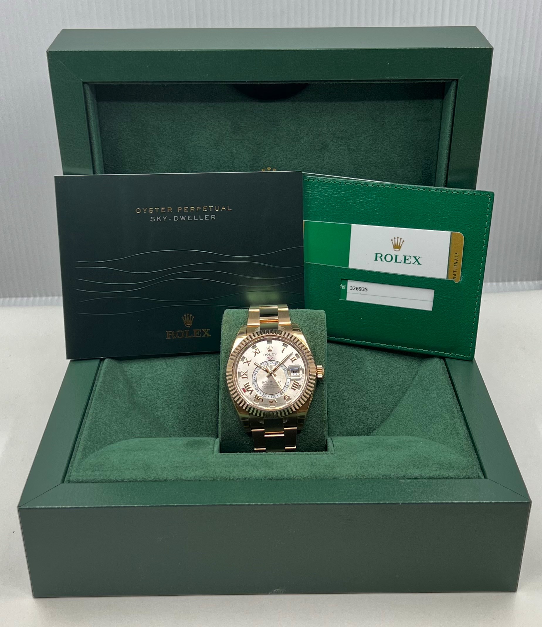 Rolex Oyster Perpetual Sky-Dweller, 18ct Everose Gold, Sundust Roman Dial, on 18ct Everose Gold Rolex Oyster Bracelet, Ref. 326935, Circa: 2015, with Box, Books & Rolex Warranty Card. NEW PRICE! - Image 8