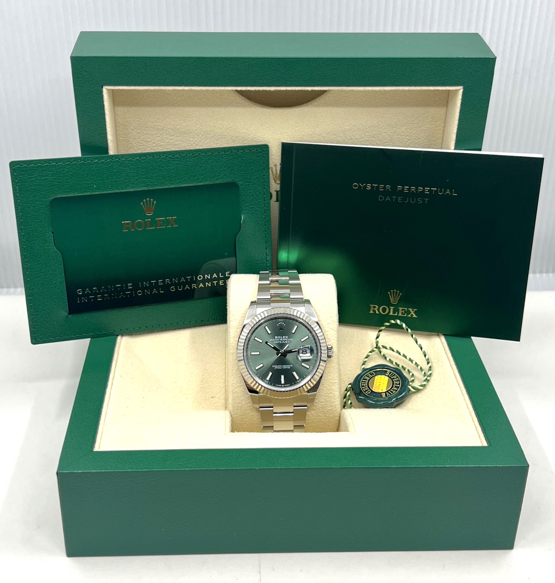 Rolex Datejust 41, in Stainless Steel, 18ct White Gold Fluted Bezel with Mint Green Index Dial on Rolex Stainless Steel Oyster Bracelet, Ref. 126334, Circa: 2022, Complete with Box & Papers - Image 8